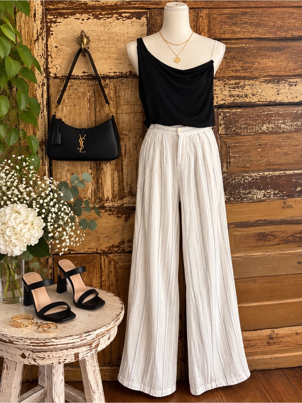 T.S. Thread & Supply | Striped Linen Blend Wide Leg Pants | Size M